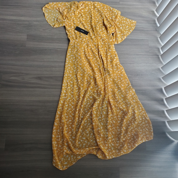Lulu's Yellow Flowy Floral Midi Dress with Slit - Picture 12 of 13